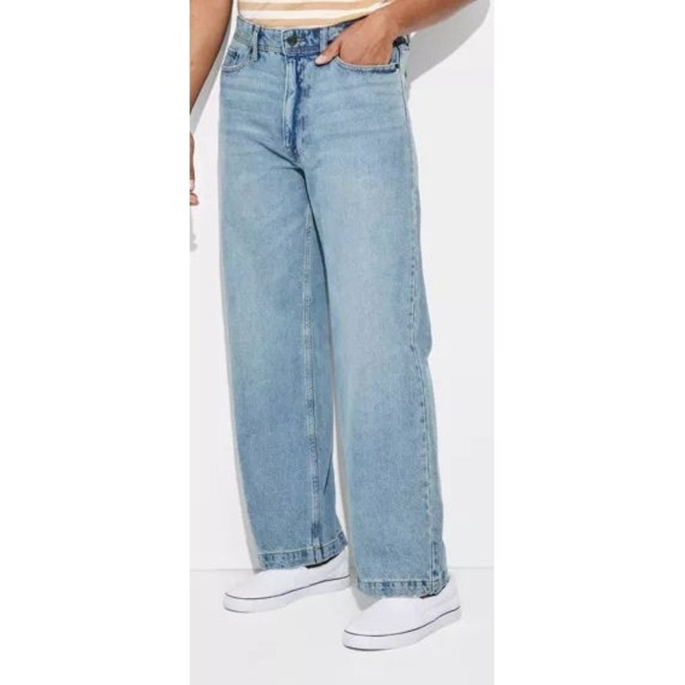Original Use Men's 100% Cotton Baggy Fit Straight Leg Jeans - Med Wash - 36 x32
